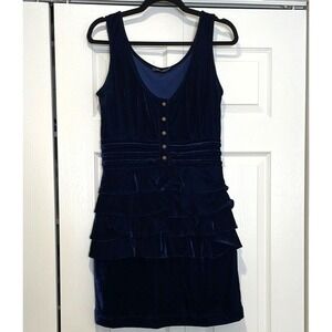 Theme‎ Womens Blue Velvet Mini Dress Size L Y2K Whimsigoth Dark Fairy Romantic